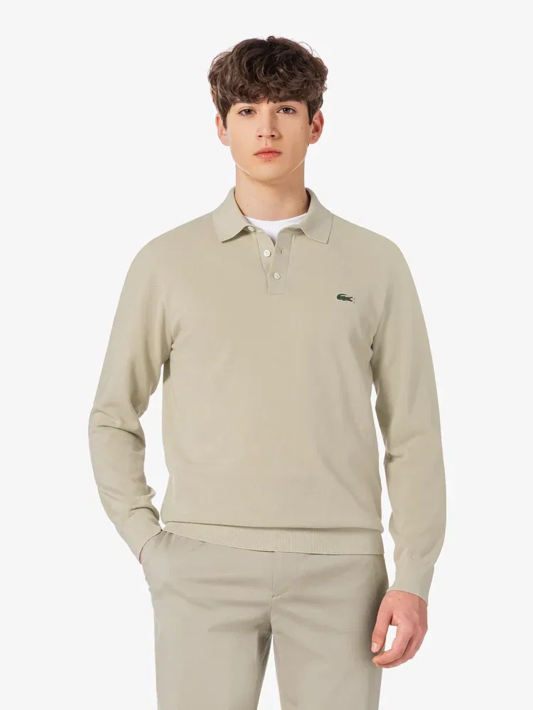 Свитер поло LACOSTE, пике, длинный рукав, Beige