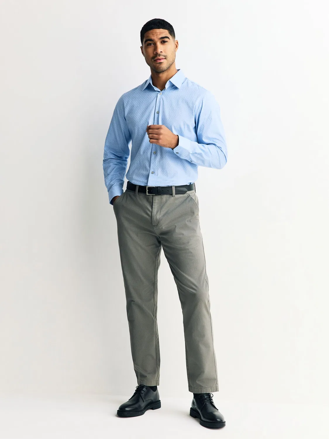 Формальная рубашка с длинным рукавом, принт, Slim Fit Next, светло-голубой с dobby принтом — фото 3