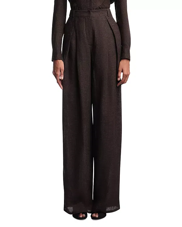 Женские брюки с защипами модели Linen blend chambray trousers Emporio Armani, Chocolate