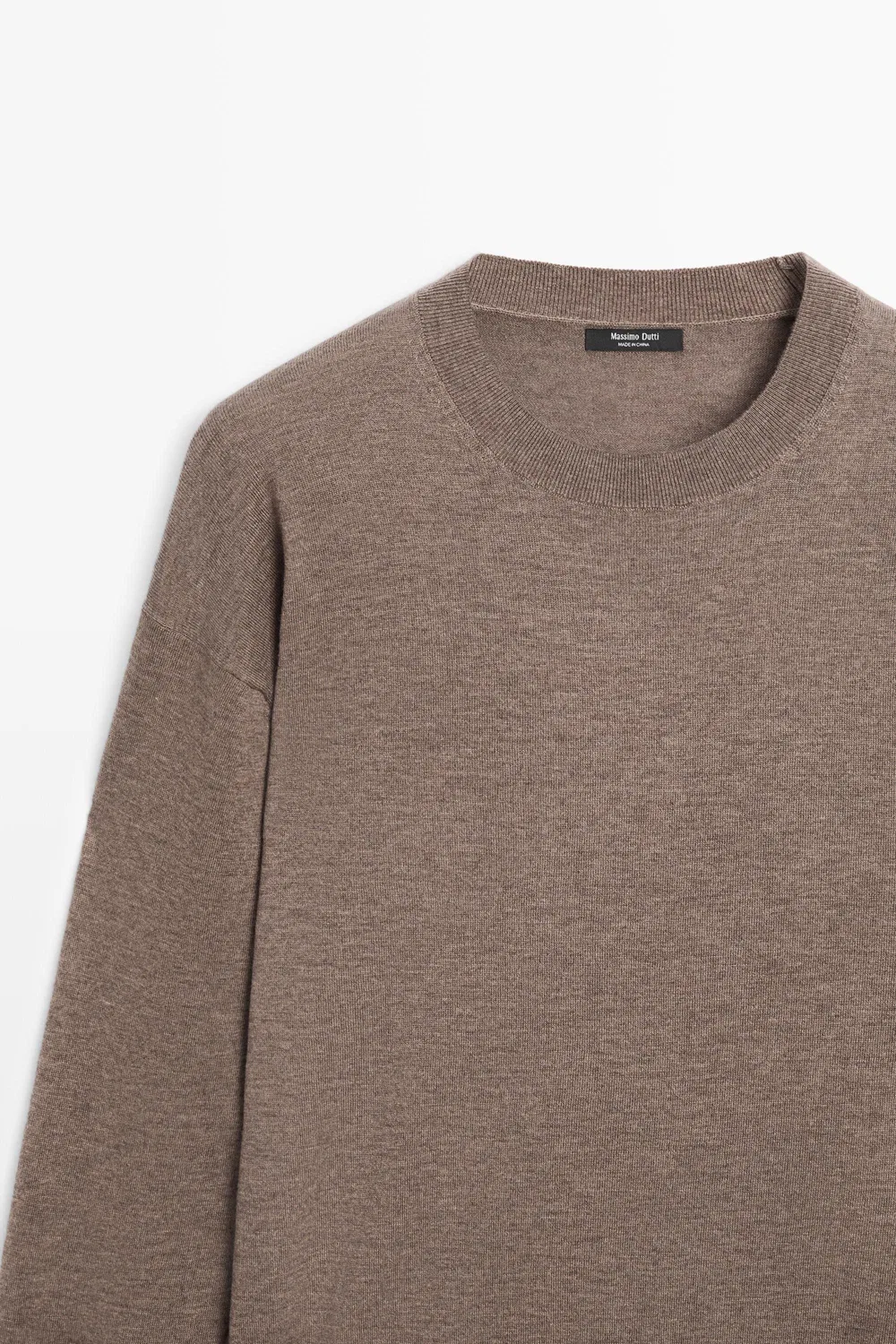 Свитер Massimo Dutti, вязаный, тонкий, с круглым вырезом, Mole Brown — фото 4
