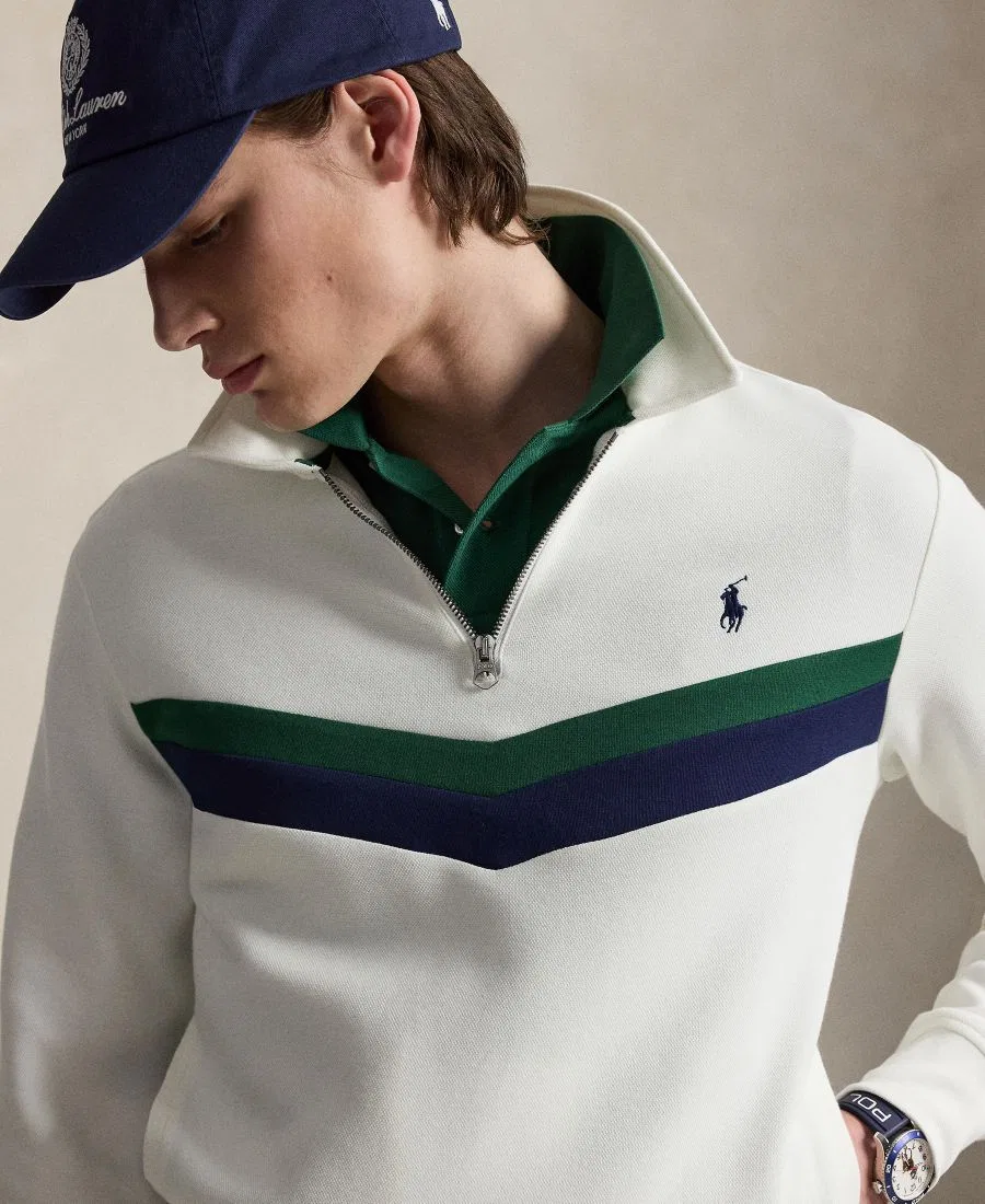 Мужской свитшот с четверть-молнией, с вышивкой Polo Ralph Lauren, White — фото 3