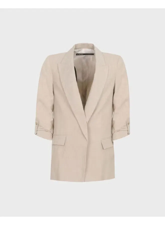Жакет деловой свободного кроя с подплечниками Zara, светлый лен