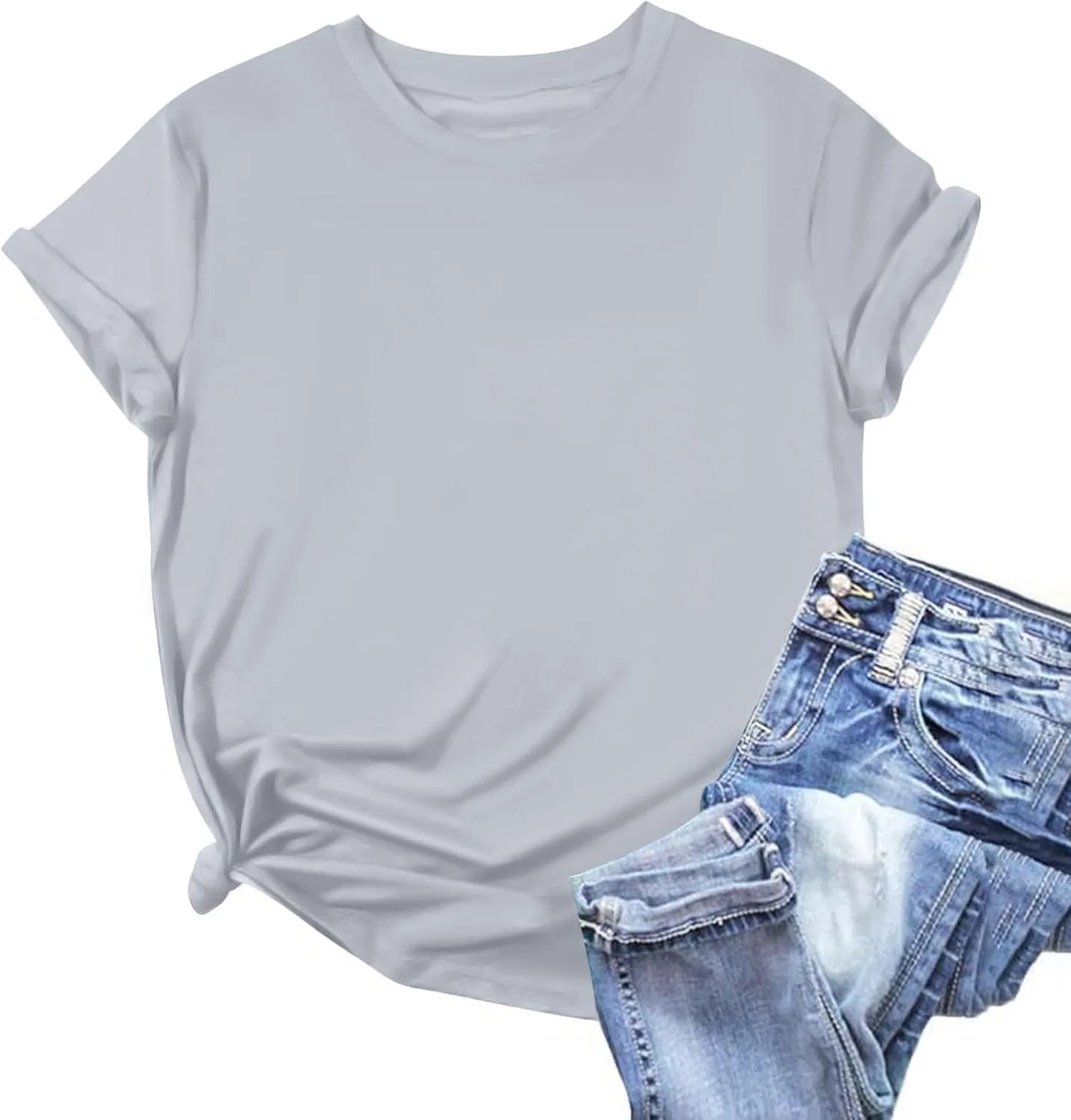 Женская хлопковая футболка с круглым вырезом Regular Fit, Gray — фото 2
