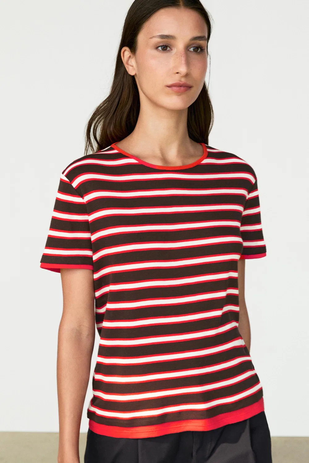 Футболка Massimo Dutti 100% Cotton Short Sleeve Striped, красный