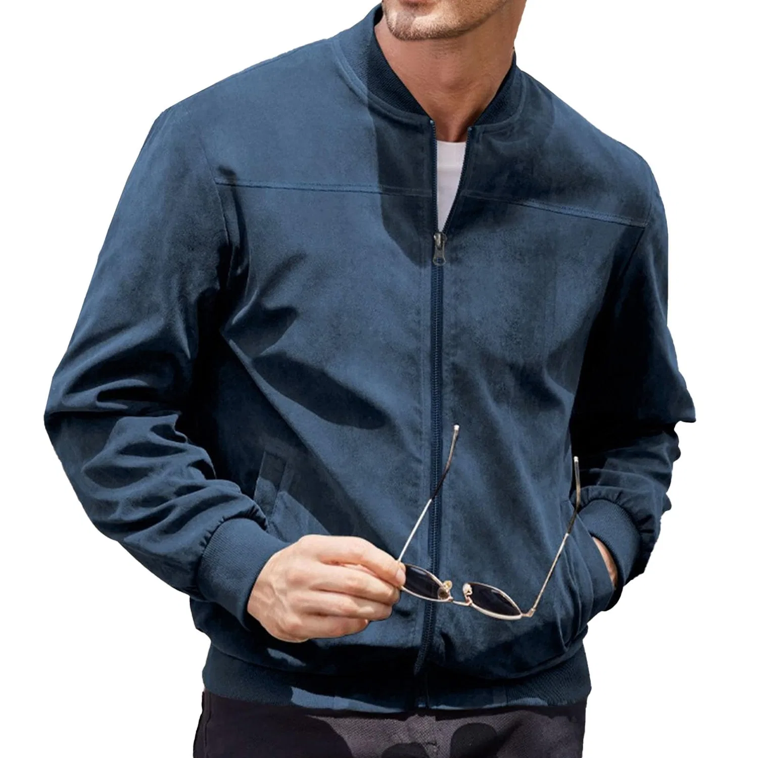 Мужская куртка-бомбер из замши на молнии Vintage Jackets, Blue 1 — фото 2