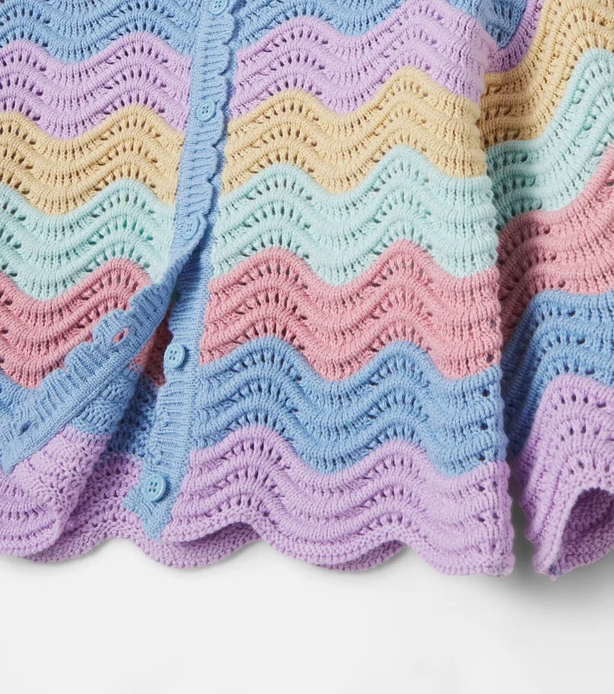 Хлопковый кардиган в полоску с фестончатым краем Stella McCartney Kids, мультиколор — фото 4