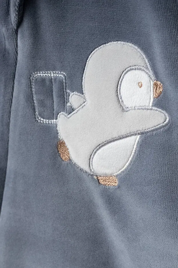 Детский велюровое комбинезон для новорожденных Cute penguin patterned cotton baby velvet jumpsuit Bebitof, Smoke Grey — фото 2