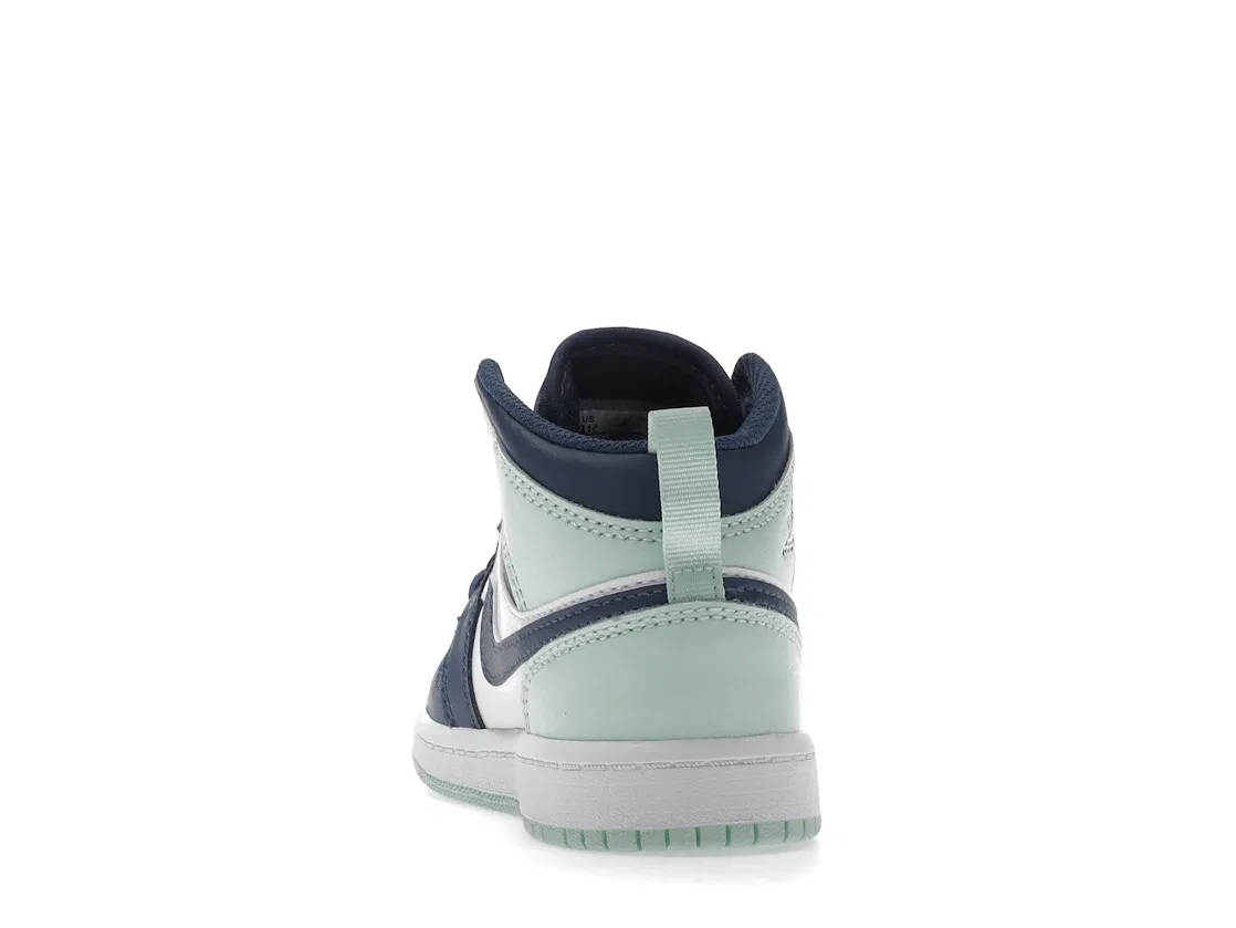 Детские кроссовки с кожаным верхом Jordan 1 Mid Jordan, Mystic Navy/White/Mint Foam — фото 4