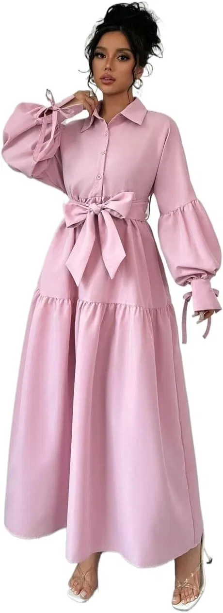 Женское платье-рубашка с поясом Flared, Pink