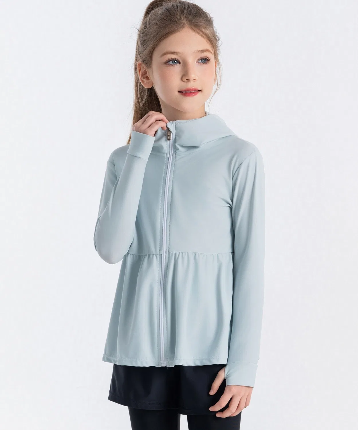 Детская рашгард-куртка с длинным рукавом капюшоном и пеплумом TeddyShop, Light Blue