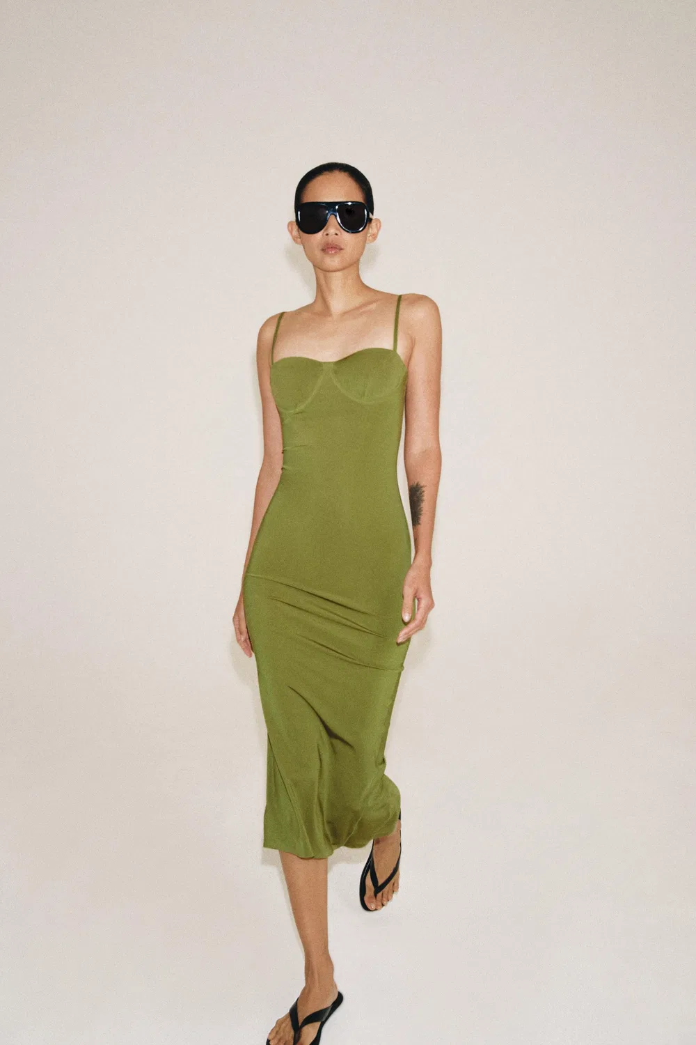 Платье миди из полиамида ZARA, Green