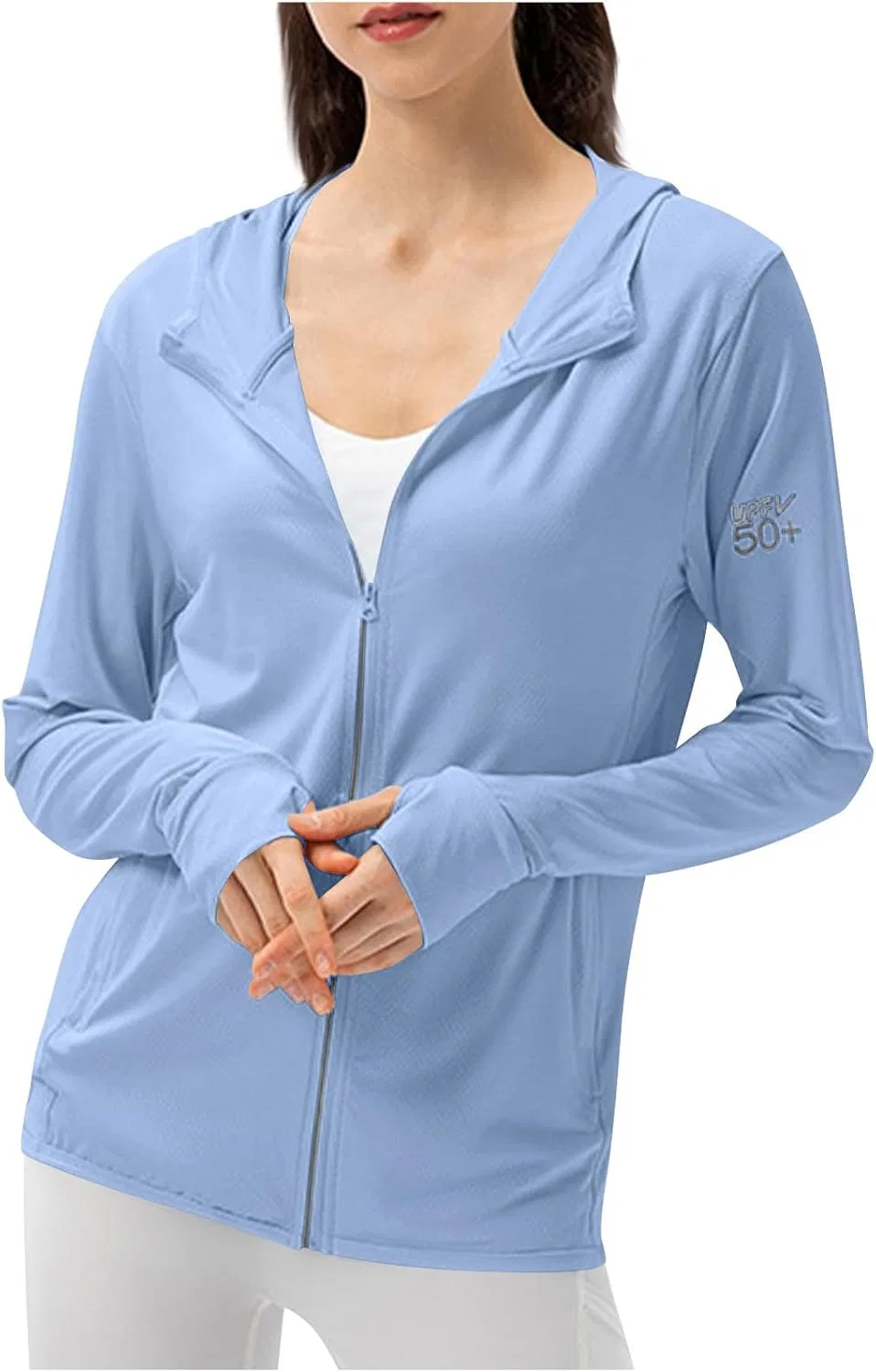 Женская солнцезащитная футболка с капюшоном UPF 50+, Light Blue