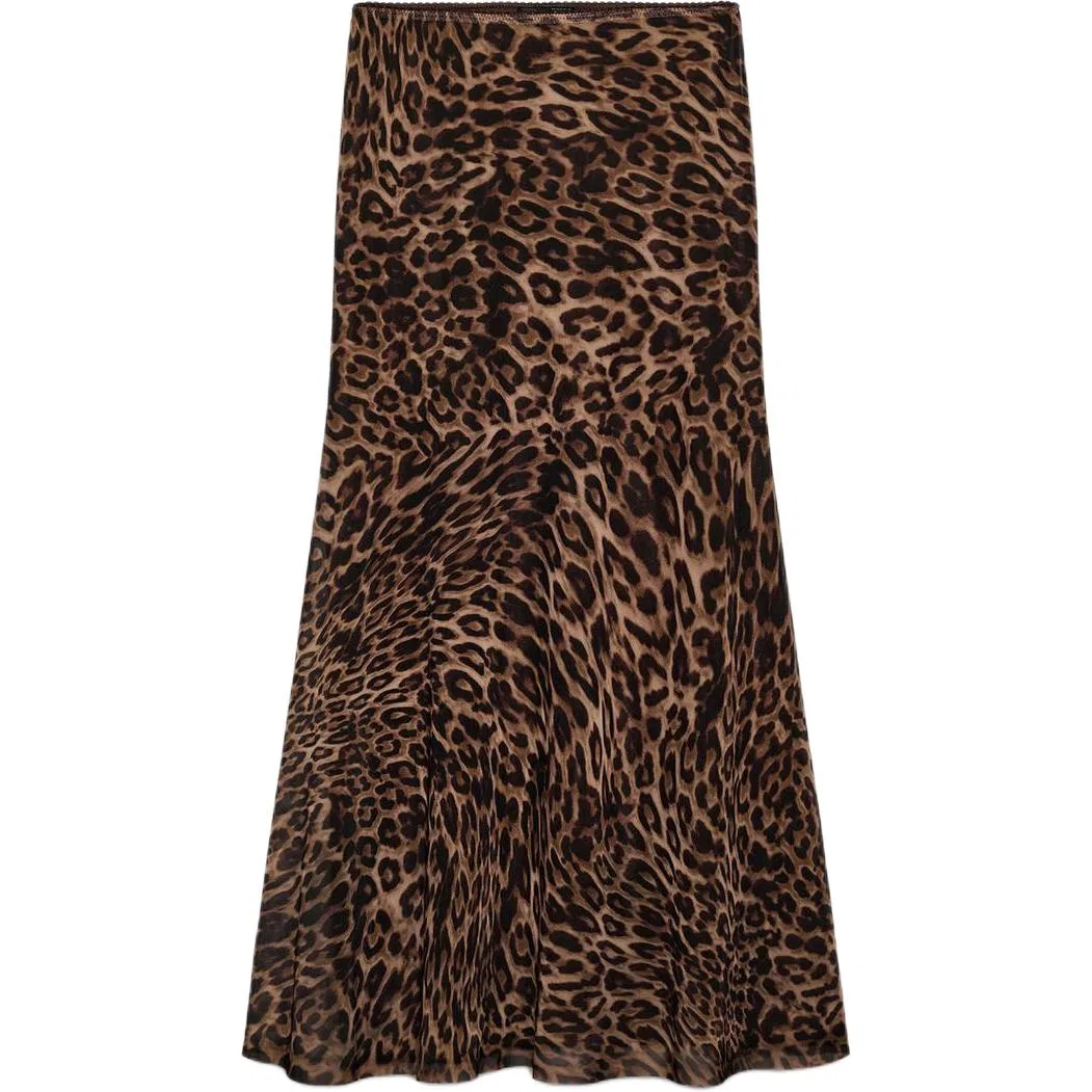 Женская длинная юбка с леопардовым принтом ZARA, Leopard Print/Brown Yellow