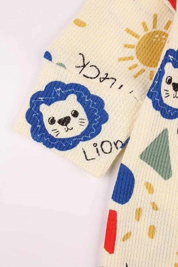 Детский комбинезон для новорожденных с принтом Zippered baby romper waffle fabric lion printed romper Bogibaby, Sarı — фото 3