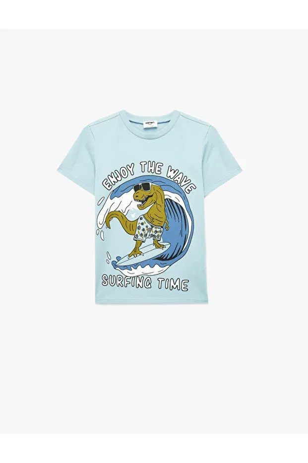 Детская футболка с принтом Dinosaur printed short sleeve crew neck cotton t-shirt Koton, Blue — фото 3