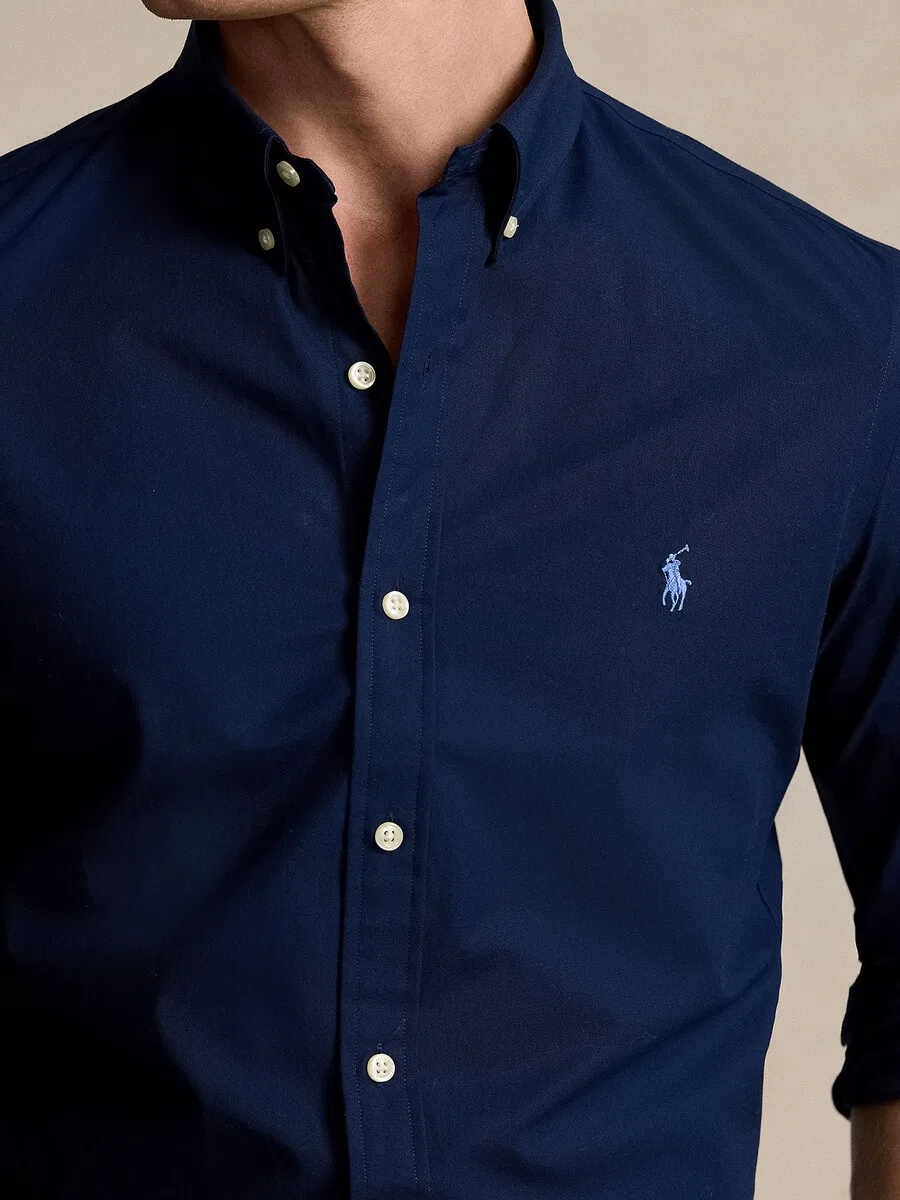 Рубашка Polo Ralph Lauren приталенного кроя на пуговицах, темно-синяя, светло-голубая — фото 3