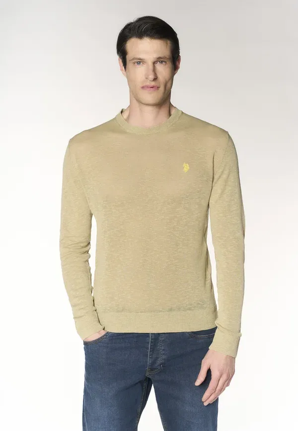 Джемпер из льна и хлопка U.S. Polo Assn., beige, бежевый