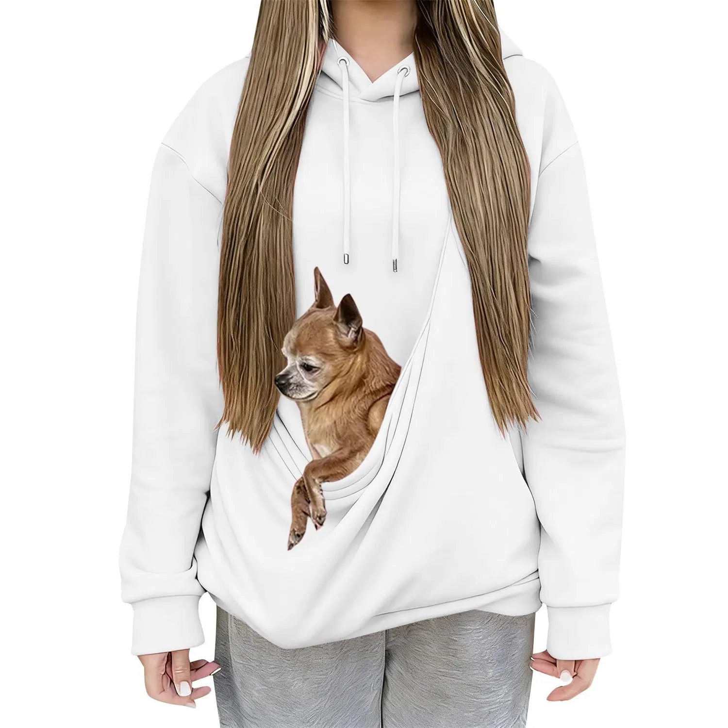 Женский худи с кенгуру-карманом Cat Hoodie, White — фото 2