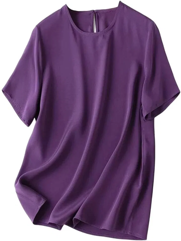 Женская футболка с круглым вырезом из шелка Casual, Purple