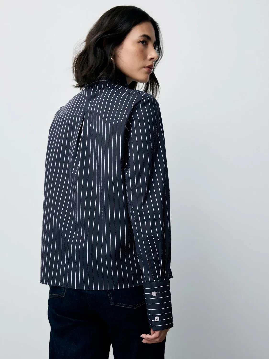 Рубашка приталенная с вытяжкой, Navy Blue Stripe Next — фото 4