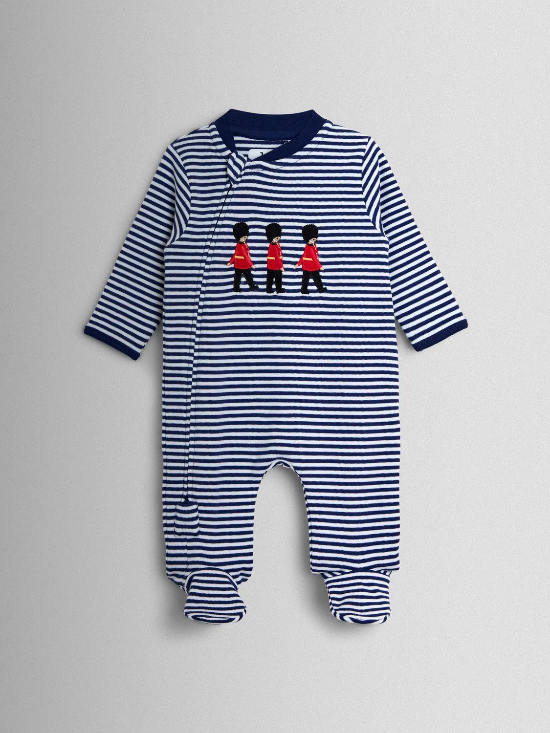Комбинезон с ножками, полосатый, с аппликацией солдатика Jojo Maman Bébé, Navy Stripe Soldier