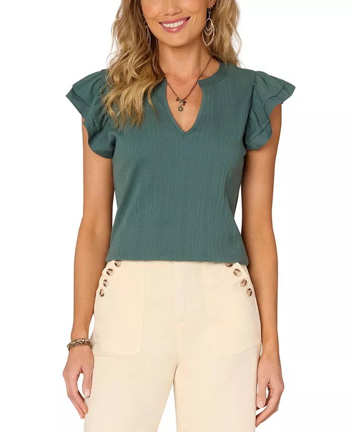 

Топ с разрезом на горловине и расклешенными рукавами Petite Democracy, зеленый