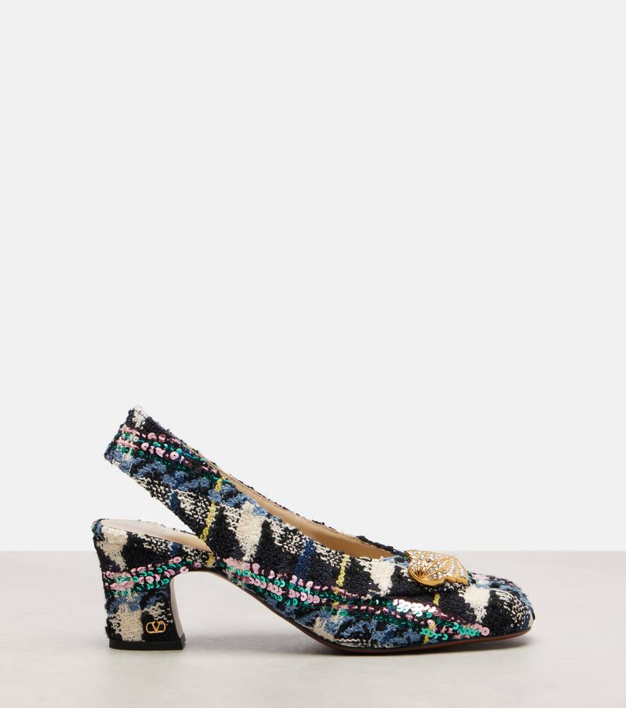 Адамантиновые замшевые лодочки на шпильке с ремешком Valentino Garavani, Multicolor-Navy — фото 4
