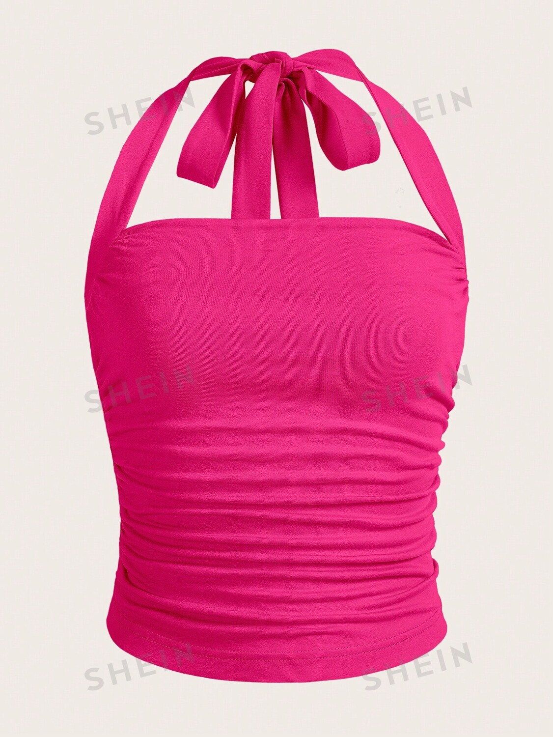 

Топ плиссированный Shein Ezwear с лямкой на шее, розовый