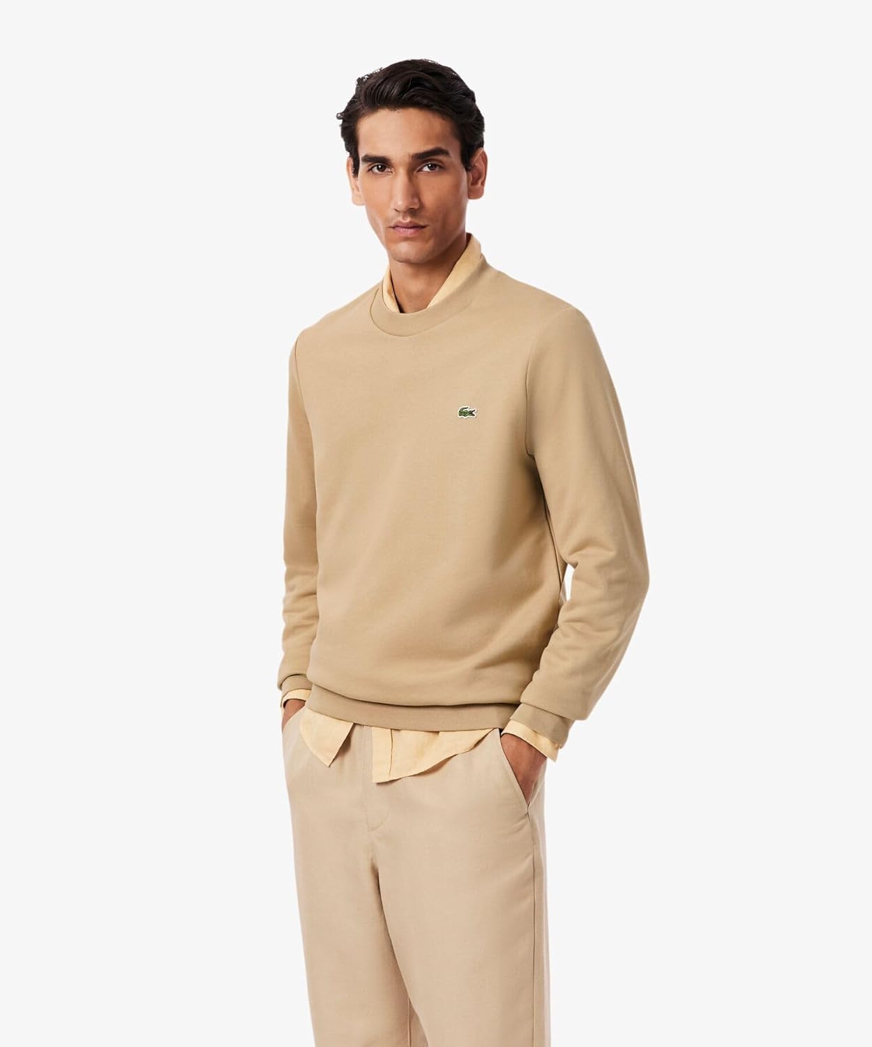 Мужская официальная толстовка Lacoste Essential с круглым вырезом, бежевый — фото 2