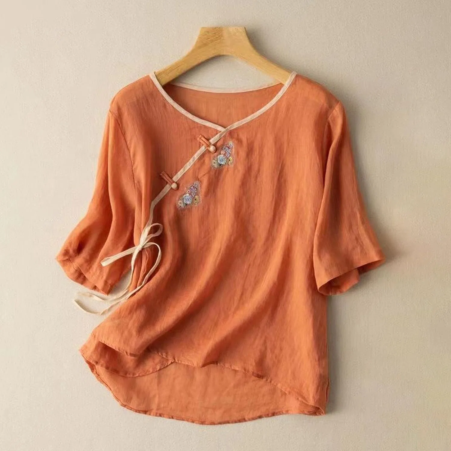 Блуза с вышивкой, свободная, с капюшоном, красный — фото 3