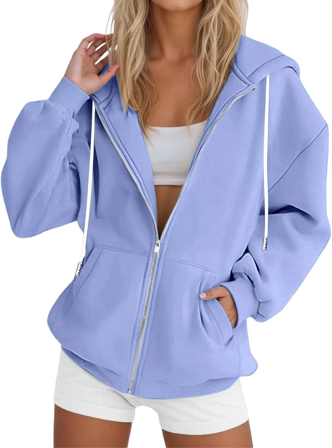 Худи-оверсайз женское с застежкой-молнией, Generic, Light Blue — фото 2
