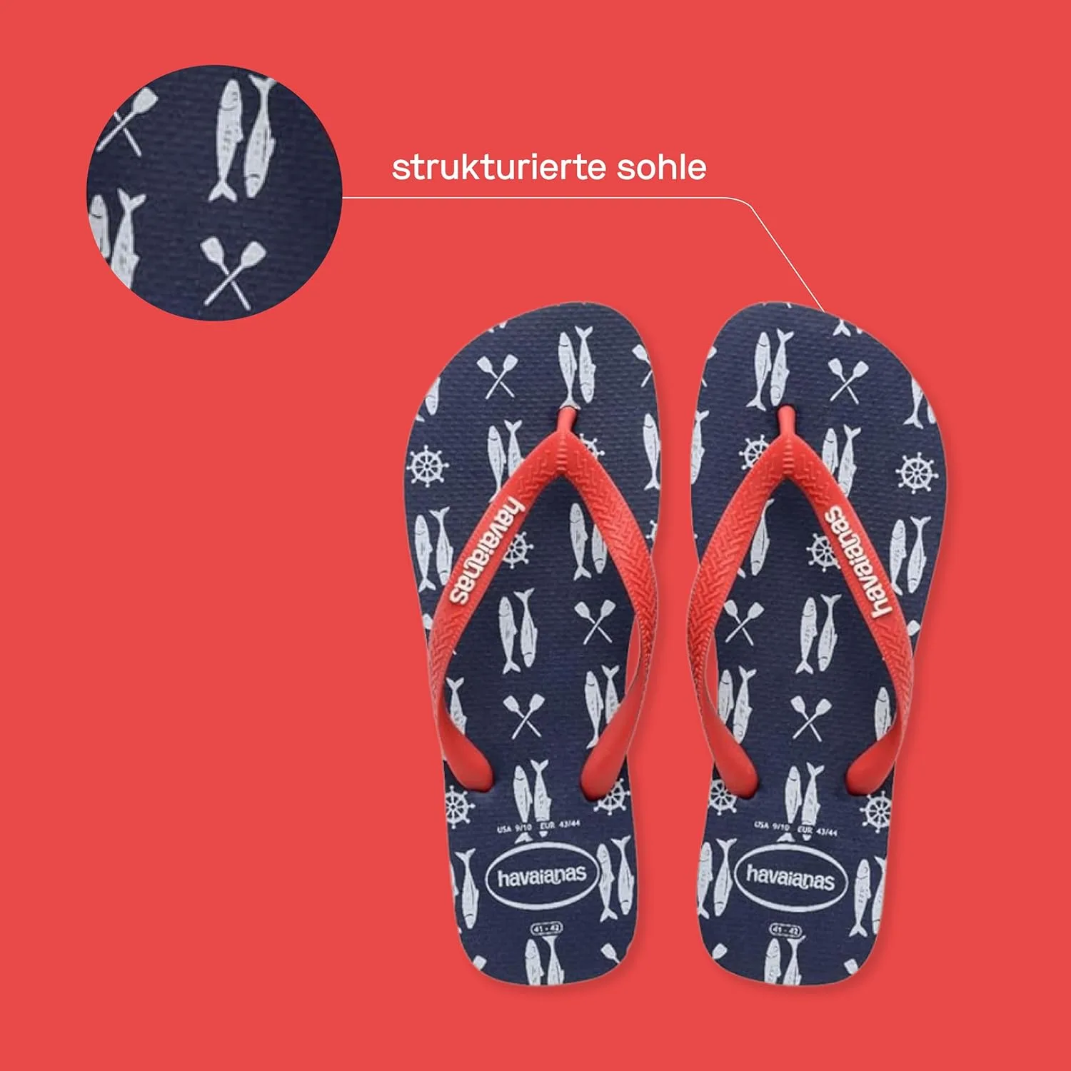 Havaianas Шлепанцы мужские в морском стиле, красный/темно-синий — фото 3