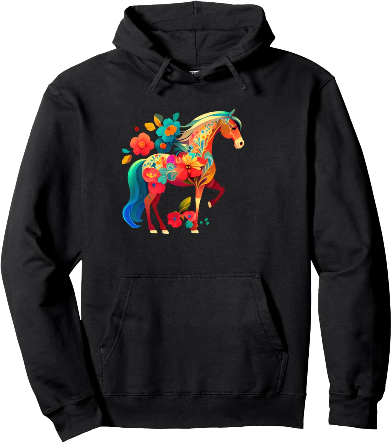 

Яркий цветочный дизайн с лошадью для любителей природы. Худи Vibrant Floral Fantasy Horse Lovers Collection, черный