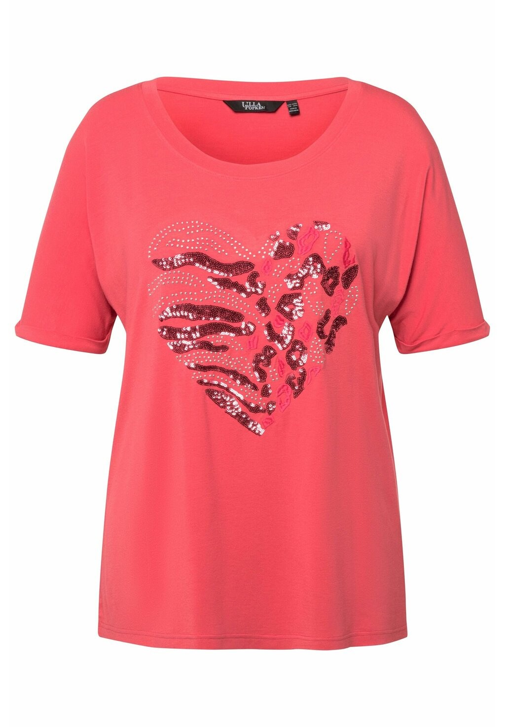 

Футболка с принтом RHINESTONE SHORT SLEEVE SCOOP NECK TEE Ulla Popken, коралл