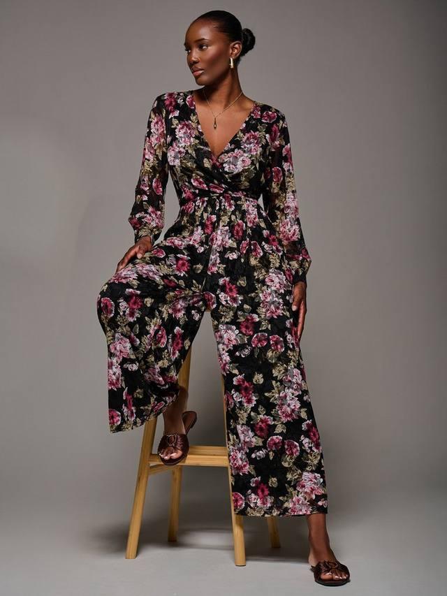 

Комбинезон с цветочным кружевом и завязкой на талии Jolie Moi, Black/Multi