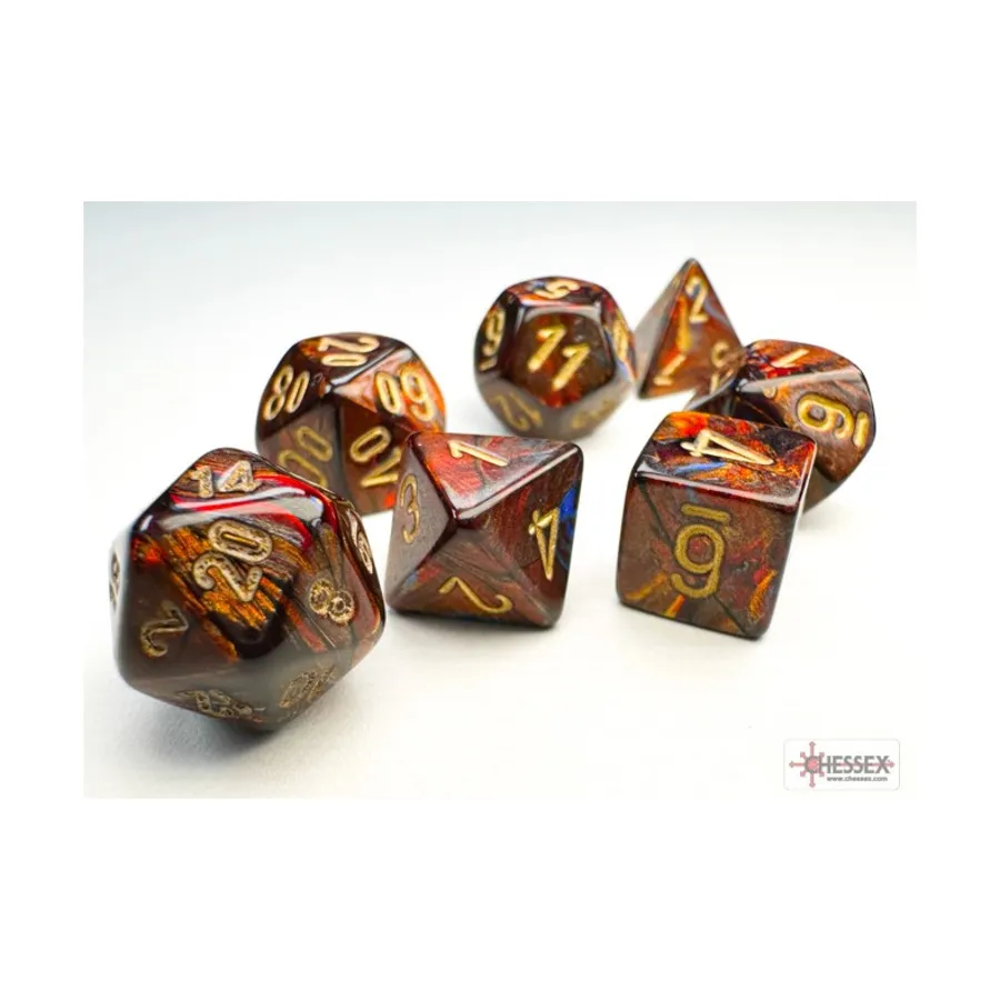 

Мини-набор Poly — Скарабей Голубая кровь с золотом (7), Dice - Miniature 10mm & 5mm (Chessex)