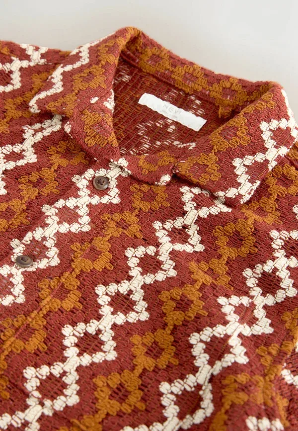 Рубашка Next, Regular fit short sleeve textured stripe revere shirt, ржаво-коричневый — фото 2