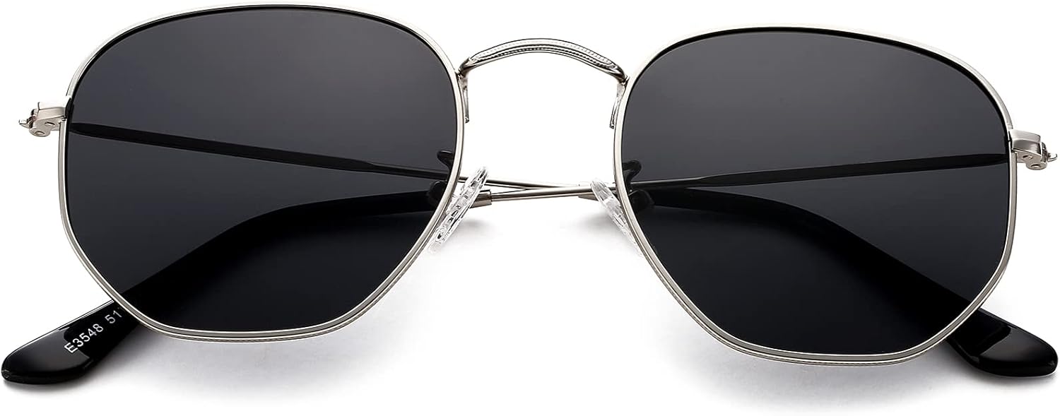 

Солнцезащитные очки PORADAY шестиугольной формы с поляризацией для женщин и мужчин, винтажные квадратные металлические солнцезащитные очки с геометрическим рисунком, Silver/Gray