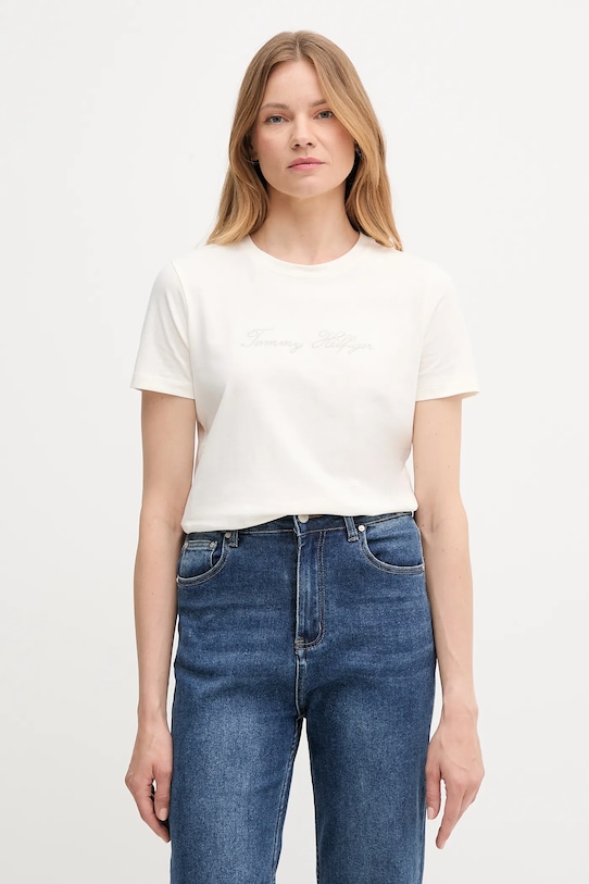 

Хлопковая футболка Tommy Hilfiger, бежевый