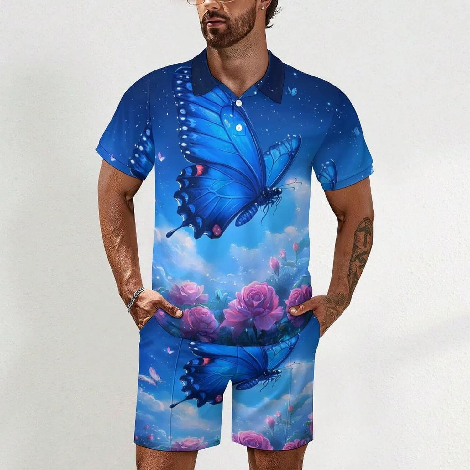 Мужской спортивный костюм с принтом, Blue Butterflies, 2 предмета, Style — фото 2