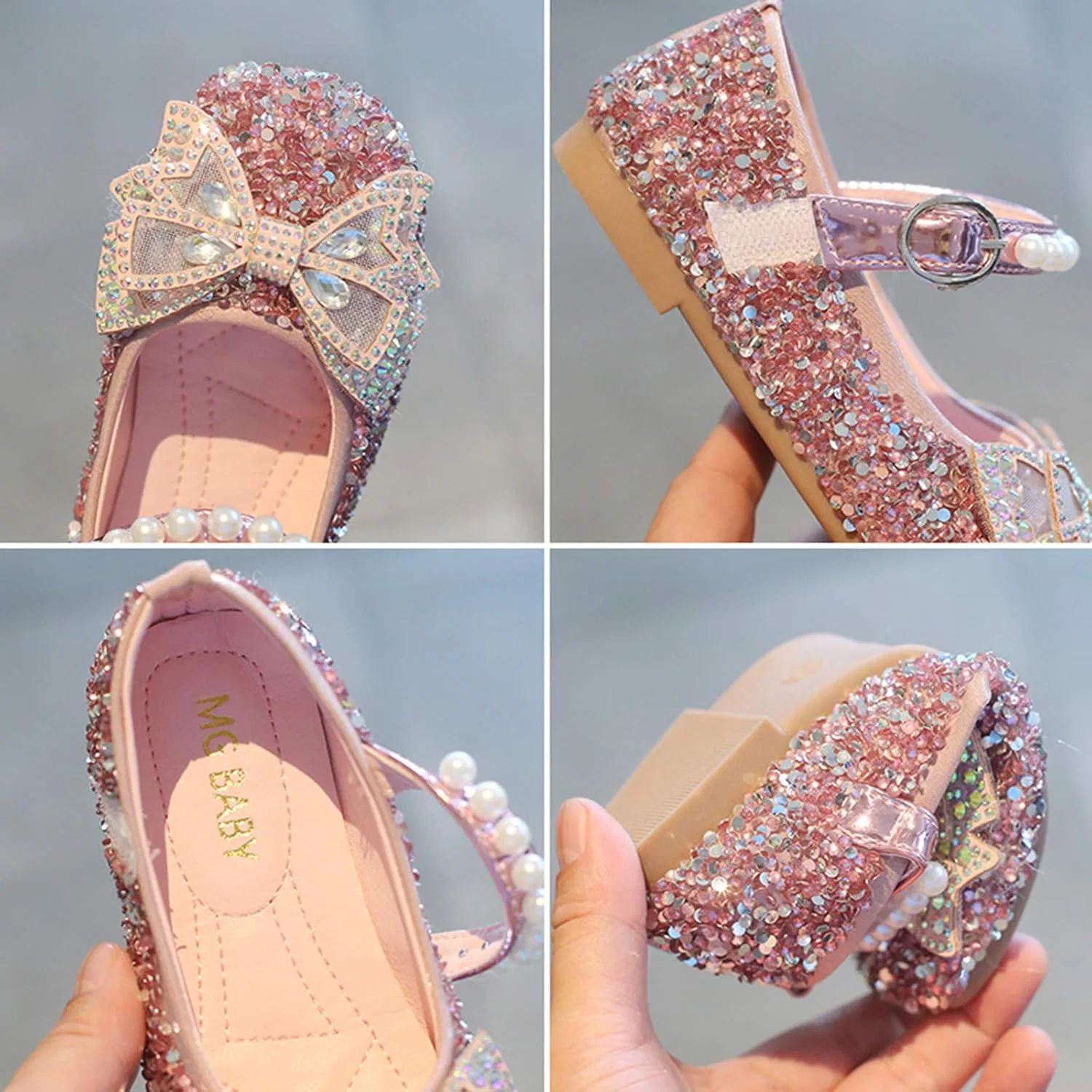 Детские туфли Мэри Джейн для девочек с бантом и жемчугом Sparkle Ballet Flats, Pink — фото 2