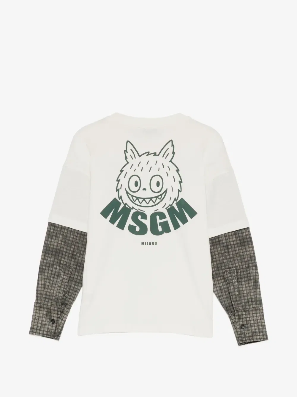 Футболка с клетчатыми рукавами MSGM Kids, бежевый — фото 2