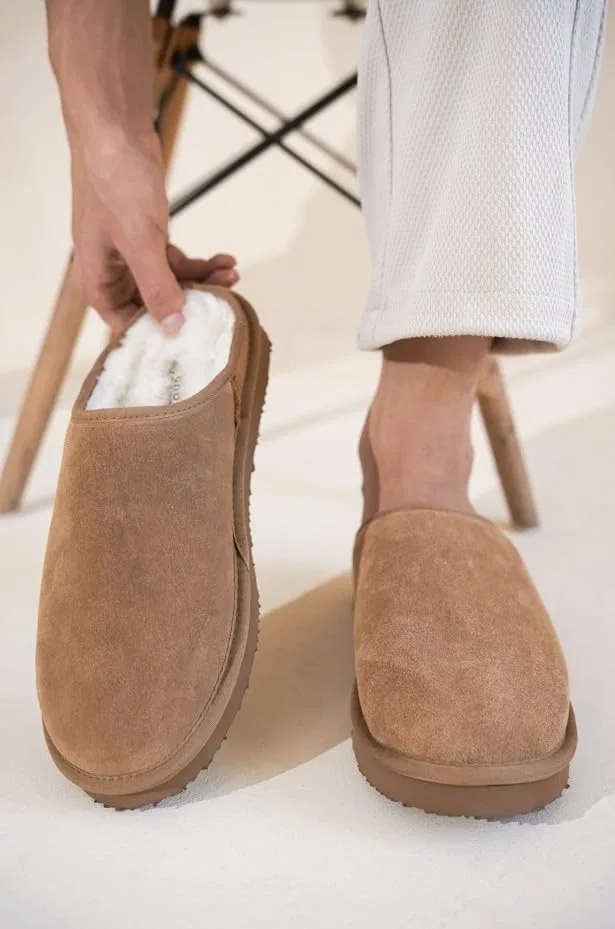 Мужские мюли из натуральной кожи и овчины, Chestnut Suede Project Cloud — фото 3