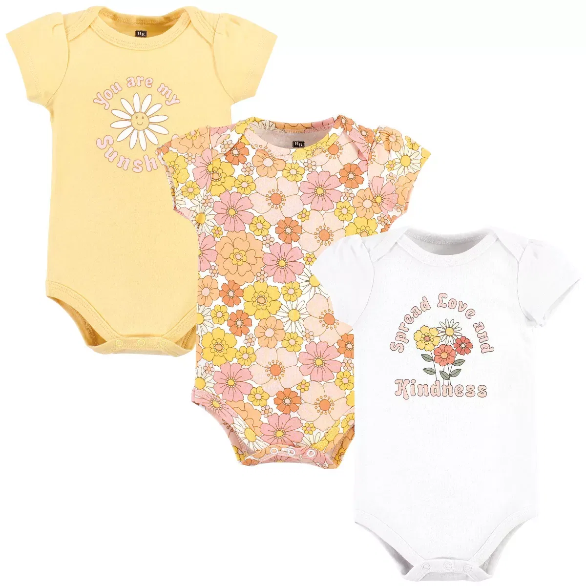 Детский боди-комбинезон для девочек с коротким рукавом Peace Love Flowers Hudson Baby, Peace Love And Flowers