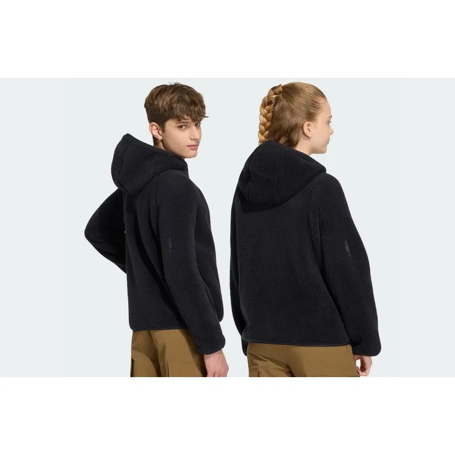 Детская флисовая куртка с капюшоном и полной застежкой-молнией Terrex Kids Xploric, adidas, Черный — фото 2