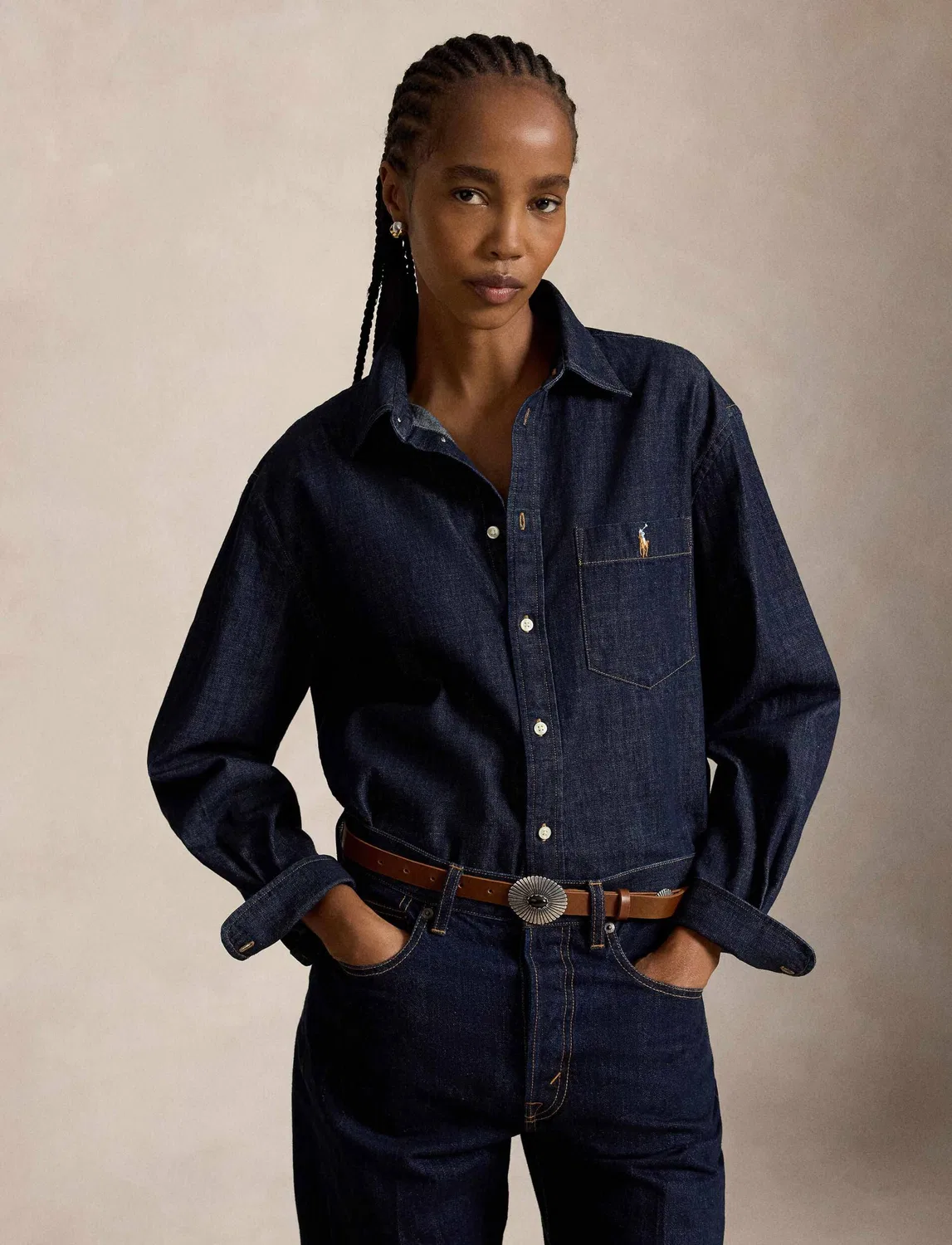 Джинсовая рубашка с длинным рукавом Polo Ralph Lauren, темно-синий