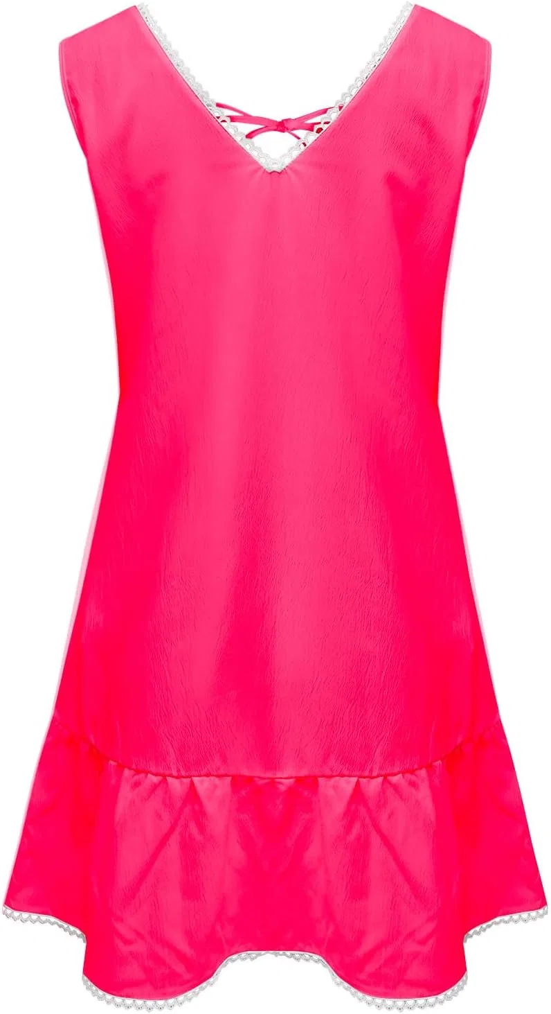 Женское летнее платье с кружевной отделкой V-образным вырезом, Hot Pink — фото 4