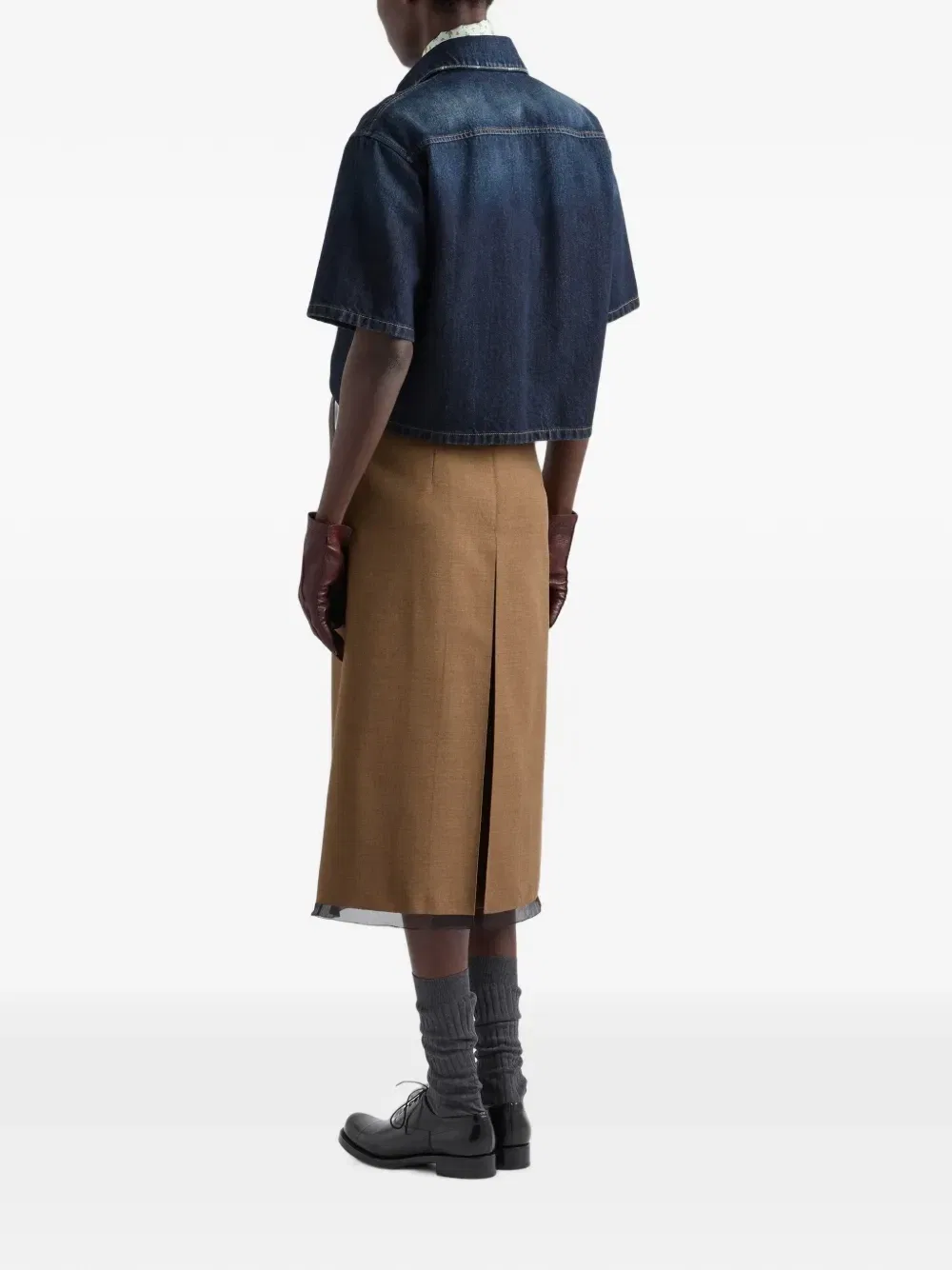Укороченная джинсовая рубашка Prada, синий — фото 3