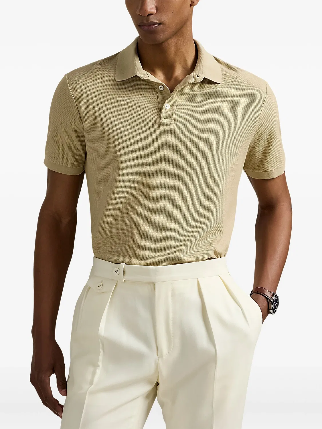 Коттонная футболка-поло цвета песочного бежа Polo Ralph Lauren, песочный бежевый — фото 2