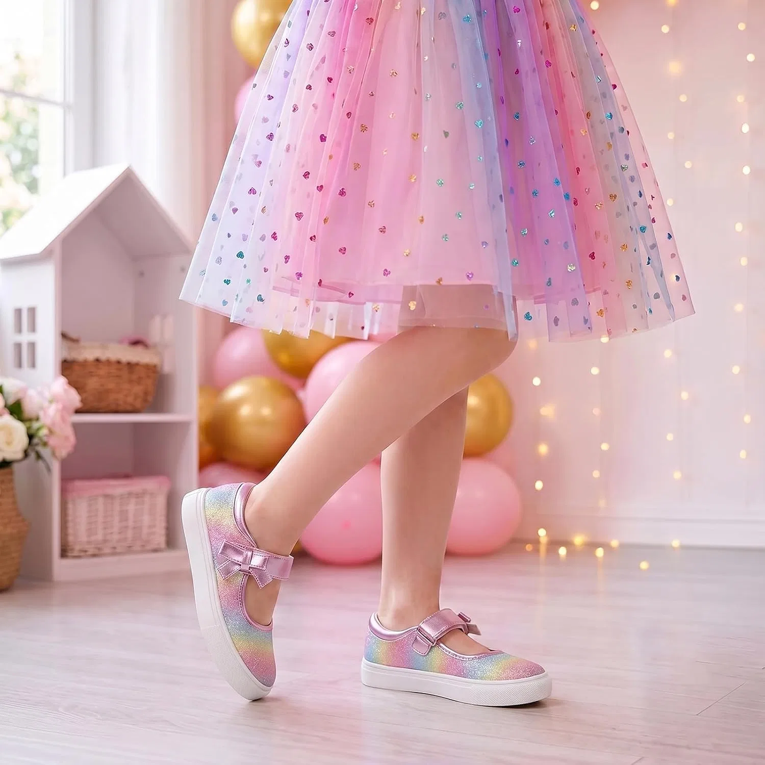 Детские туфли Мэри Джейн для девочек Rihero, Rainbow — фото 2